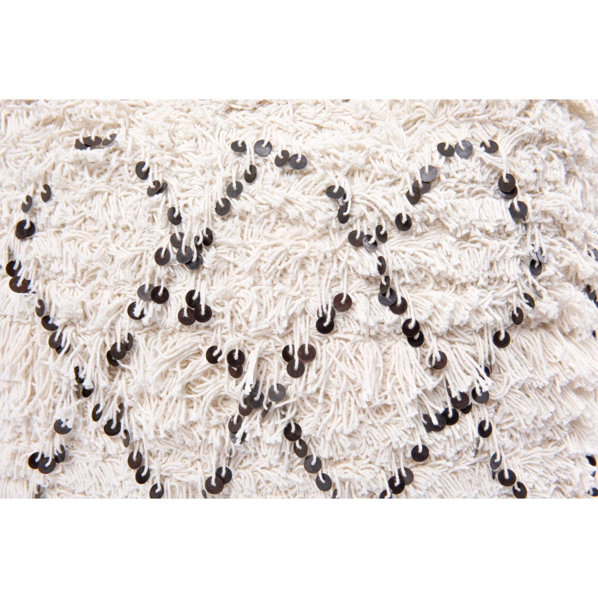 Hello Honey® 16" White Moroccan Wedding Quilt Pouf with Fringe & Sequins